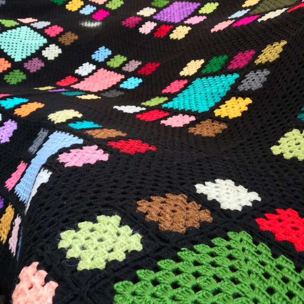 Crochet granny square chunky knit custom comfort warm colorful vintage quilt throw bed cover heavy weight blanket for sale