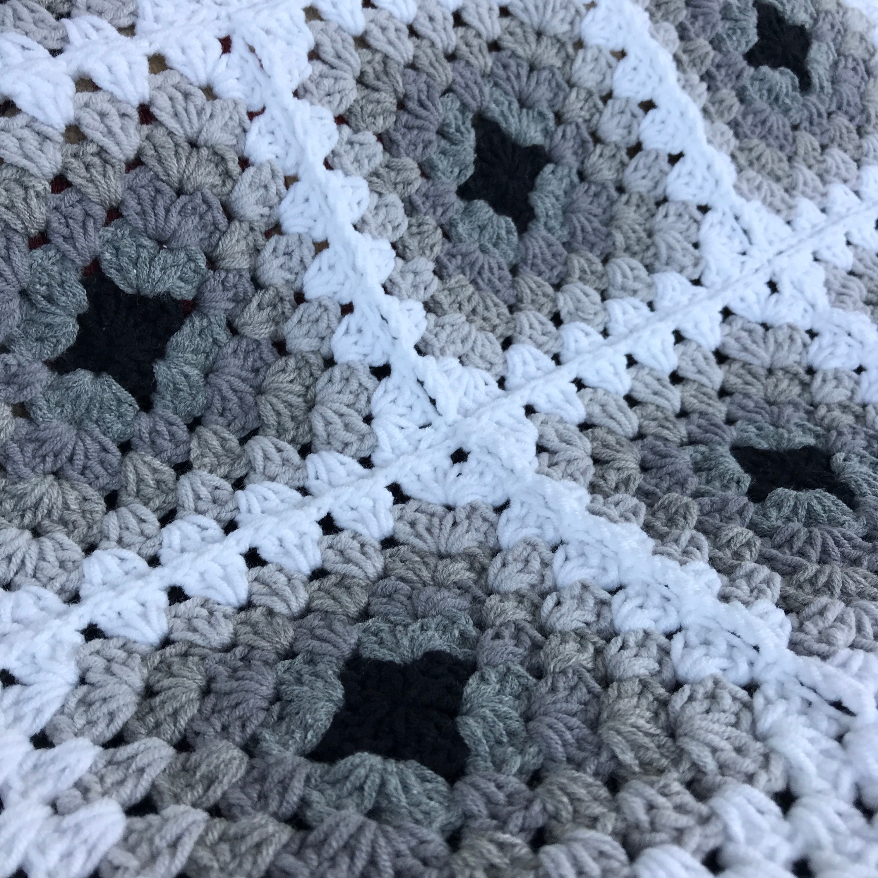 White black grey crochet granny square handmade cotton lightweight all  season Afghan throw blanket for sale