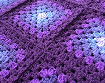 Purple cotton crochet lightweight blanket granny square crochet dark purple Afghan handmade crochet TV lap blanket for sale