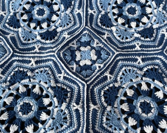 Custom Crochet Janie Crow Patterned Afghan: Blue Persian Tile