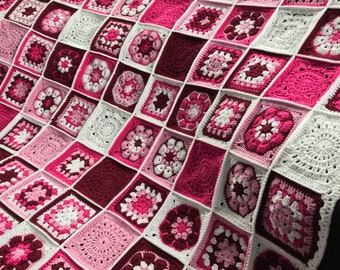 Handmade burgundy granny square crochet pink blanket crochet quilt for sale knit crochet Afghan throw blanket crochet blanket crochet