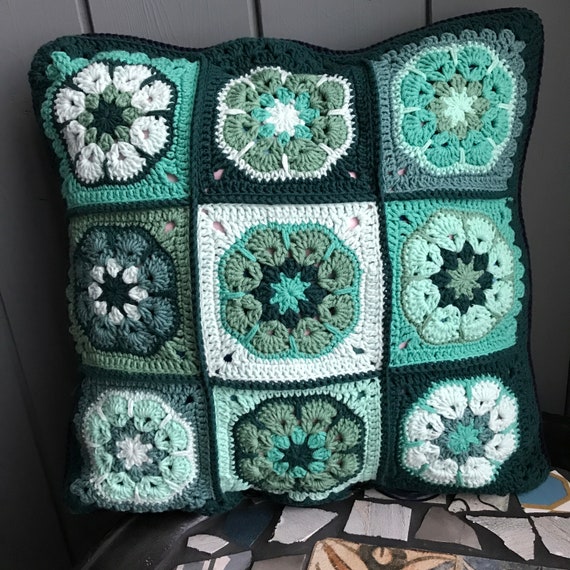 Set of 2 Teal Green Forest Green, African Floral Daisy Emerald
