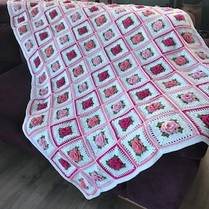 Handmade crochet granny square crochet Afghan blanket for sale/ crochet handmade quilts/ crochet all pink rose crochet twin blanket