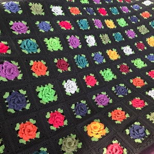 Custom crochet rose blanket choose your own color custom made 3 D rose cotton double queen Afghan