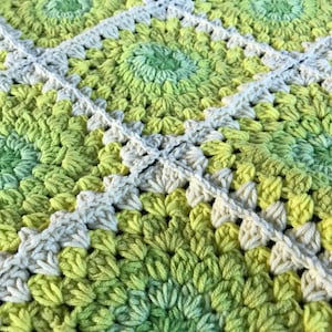 Lemon yellow lime green granny square floral crochet lightweight Afghan couch throw crochet blanket for kids