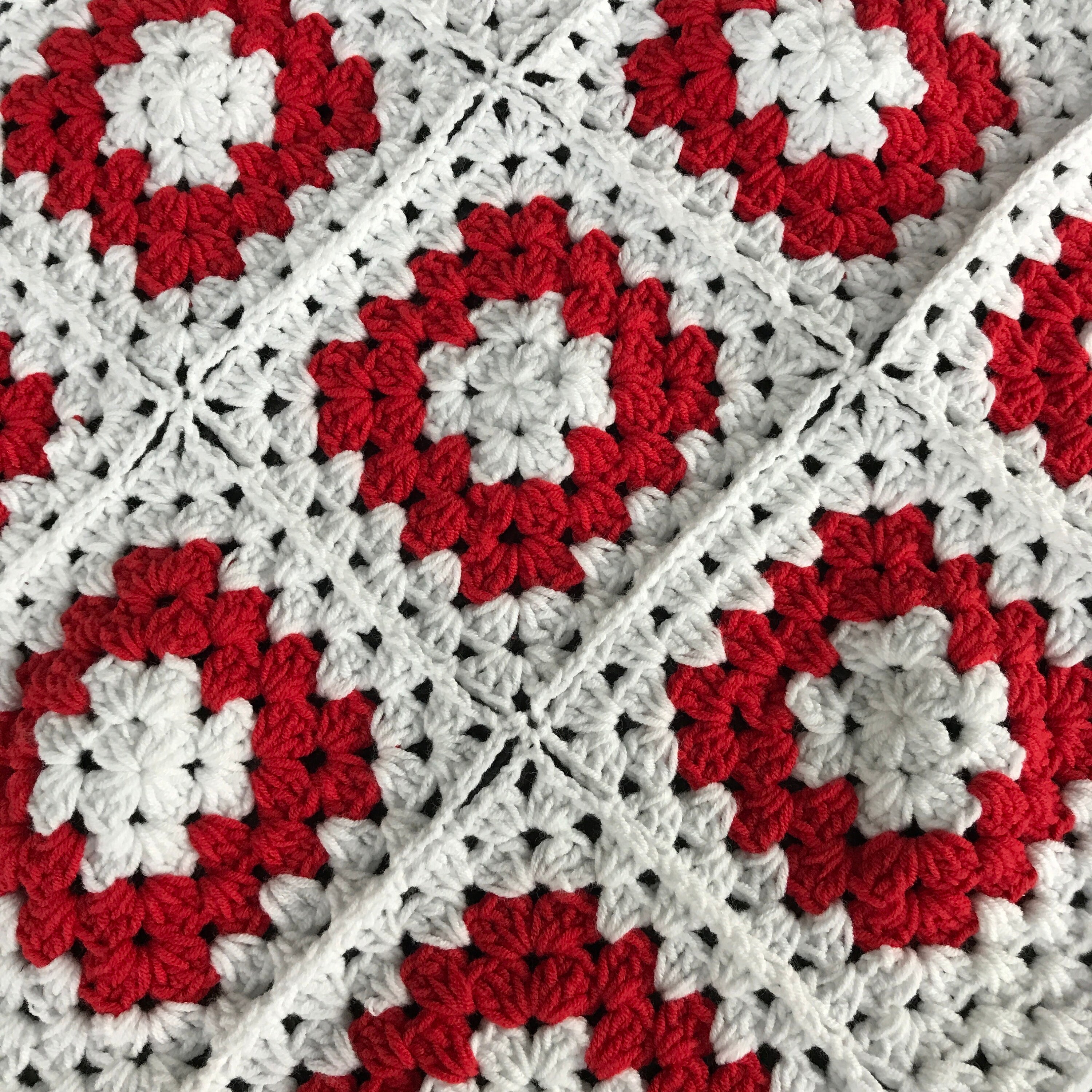 USA vintage】granny blanket 赤×白 クリスマスカラー