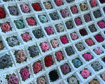 Pink rose crochet 3D mix of pink roses granny square rose cotton blanket crochet all rose Afghan throw rose blanket gift for mothers Day