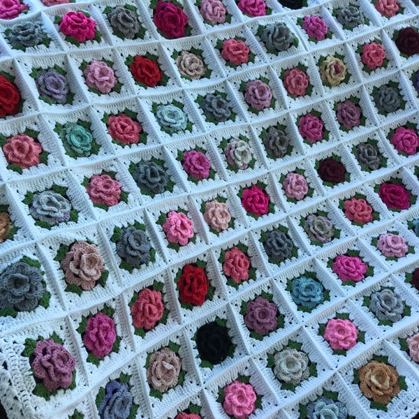 Pink rose crochet 3D mix of pink roses granny square rose cotton blanket crochet all rose Afghan throw rose blanket gift for mothers Day