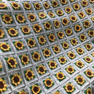 Yellow sunflower crochet granny square blanket 3D sunflower Afghan crochet handmade blanket for sale