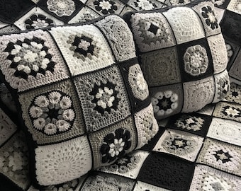 Crochet cotton pillow set motif granny square blanket cotton pillow matching set floral luxury blanket crochet daisy blanket modern throw