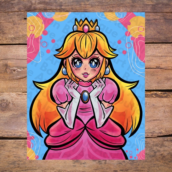 Cute video game inspired fan art of Princess Peach colored artwork 8