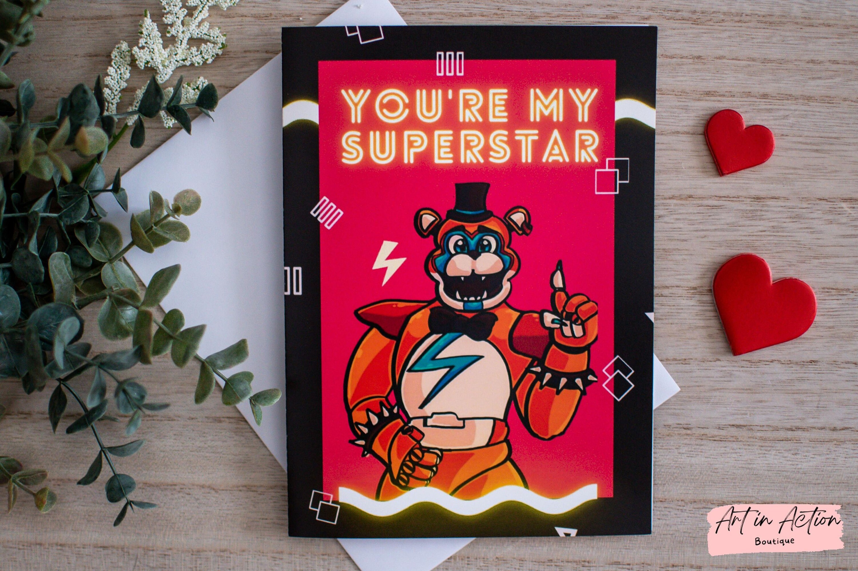 Personalized Fnaf Five Nights At Freddy's Nightmare Fredbear Birthday Card  - Red Heart Print