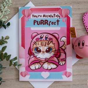 Gamer Card Chaton mignon avec un chapeau | Carte de Saint-Valentin| Carte ringard cool kawaii | Carte d'anniversaire, fan art, pour elle, pour lui, pour eux, drôle
