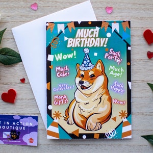 Cartão de aniversário fofo, engraçado, com meme de Doge Nerd e Fan Art | Cartão de feliz aniversário | Cartão de Shiba Inu | Cartão de felicitações para eles, para ela/ele, Kawaii