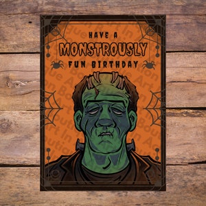 Carte monstre universelle d’horreur Frankenstein Movie, carte d’anniversaire d’Halloween drôle, mignonne, fan art, effrayante, effrayante, spoopy, amateur d’horreur