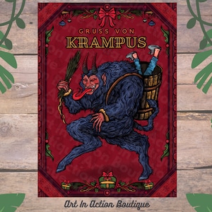 Belle carte de voeux de Noël traditionnelle inspirée de Krampus, carte de vœux, horreur, cadeau, Grus Von Krampus, fan art, oeuvre d'art, cool, génial,