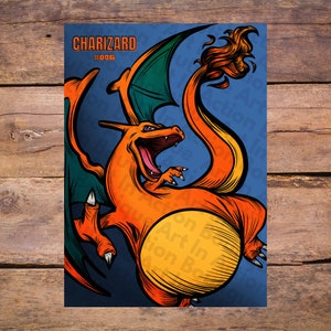 COOL video game inspired fan art of Charizard colored artwork 5&quot; 7&quot; print | dragon fire lizard fanart Print Digital, fan art, perfect gift