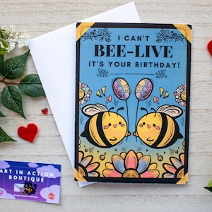 Cartão de aniversário fofo e engraçado de abelha nerd | Cartão de aniversário com trocadilho | Cartão de aniversário bonito | Cartão de feliz aniversário | Cartão de felicitações para eles, para ela/ele