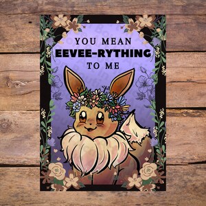 Fleur Mignon fan art Drôle nerdy kawaii anime animal à fourrure monstre Eevee Pokémon Card| Carte d’anniversaire Carte d’amour Carte de fête des mères
