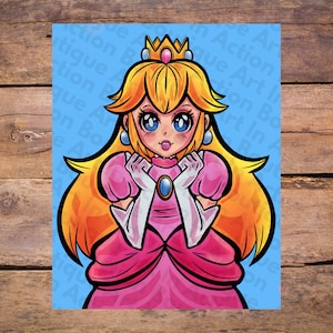 Cute video game inspired fan art of Princess Peach colored artwork 8" 10" print | Mario Princess fanart Print Digital, fan art, Anime Style