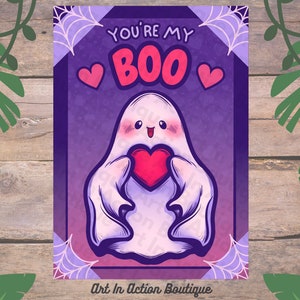 Lindo divertido fantasma corazón amor tarjeta romántica / horror bastante tarjeta nerd / tarjeta de aniversario / tarjeta de felicitación / tarjeta de San Valentín