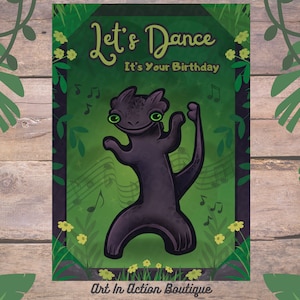 Carte d'anniversaire fan art meme dragon ringard drôle mignon | Carte de joyeux anniversaire | Lézard reptilien | Carte de voeux, Danseuse, Danse, Branché