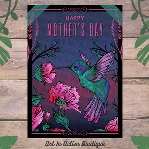 Schöne atemberaubende hübsche Kolibri Muttertagskarte, perfektes Geschenk, Vogelgrafik, Blumenkarte, Blumen, Naturkarte, Tierkarte, niedlich,