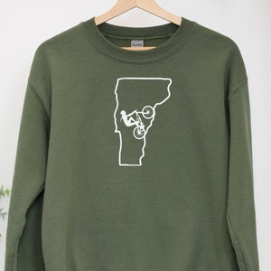 Embroidered Vermont Mountain Biking Crewneck Sweatshirt, Cycling Hoodie, Bicycle Gift, Bike Clothing, Bike Crewneck