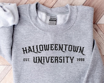 Sudadera bordada de la Universidad de Halloweentown: Sudadera con capucha de cuello redondo de Halloween