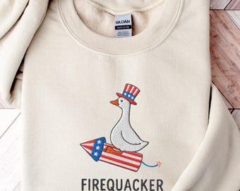 Gestickte Lustige Gans 4. von Juli Sweatshirt: Vaterländischer Rundhalsausschnitt