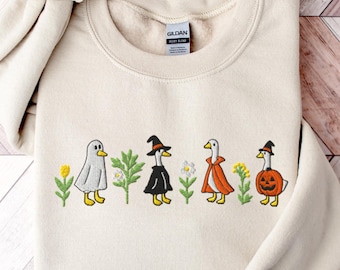 Besticktes Halloween Gans Sweatshirt: Gruseliger Herbst Rundhalsausschnitt