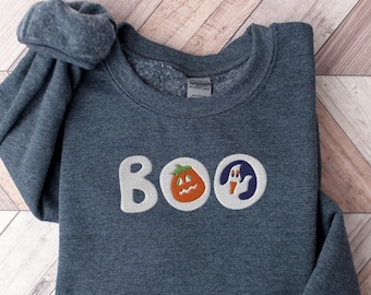 Embroidered Halloween Sweatshirt: Spooky Ghost Pumpkin Crewneck