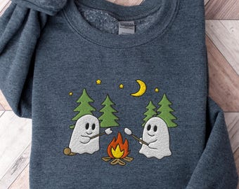 Embroidered Ghost Sweatshirt: Spooky Season Halloween Crewneck