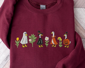 Besticktes Halloween Gans Sweatshirt: Gruseliger Herbst Rundhalsausschnitt