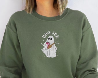 Embroidered Ghost Halloween Sweatshirt: Spooky Season Crewneck