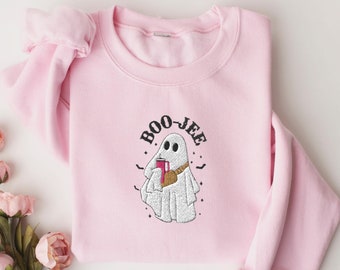 Embroidered Halloween Ghost Sweatshirt, Boo Jee Spooky Season Shirt