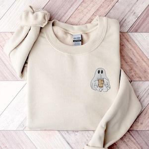 Cute Spooky Coffee Sweatshirt, Womens Ghost Sweatshirt, Spooky Season, Fall Coffee Lover Shirt, Halloween Party Shirt, Fall Graphic Shirt