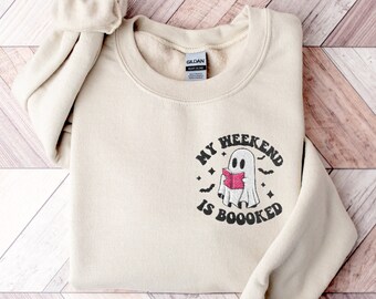 Embroidered Ghost Reading Sweatshirt: Bookish Halloween Crewneck