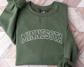 Embroidered Minnesota Sweatshirt, Minnesota Sweater, State of Minnesota, Minnesota Crewneck, Minnesota Vacation Gift, Minnesota Pullover