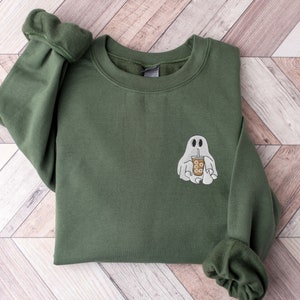 Cute Spooky Coffee Sweatshirt, Womens Ghost Sweatshirt, Spooky Season, Fall Coffee Lover Shirt, Halloween Party Shirt, Fall Graphic Shirt