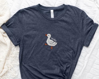 Embroidered Lucky Duck T-Shirt: Funny Goose Shirt