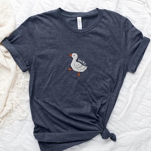 Embroidered Lucky Duck T-Shirt, Embroidered Duck Funny Shirt, Silly Goose Shirt, Funny T-Shirt, Funny Embroidered Shirt