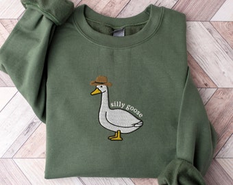 Embroidered Silly Goose Sweatshirt: Cowboy Hat Crewneck