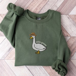 Embroidered Silly Goose Sweatshirt, Embroidered Cowboy Hat Crewneck Sweatshirt, Silly Goose Shirt, Funny Sweatshirt, Funny Embroidered Shirt