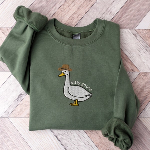 Embroidered Silly Goose Sweatshirt: Cowboy Hat Crewneck