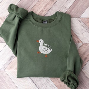 Embroidered Lucky Duck Sweatshirt: Cozy Goose Crewneck