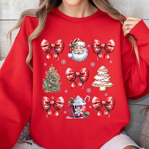 Coquette Christmas Sweatshirt: Red Bows, Santa, Holiday Sweater