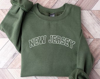 Embroidered New Jersey Sweatshirt: Unisex Cotton-Blend Crewneck