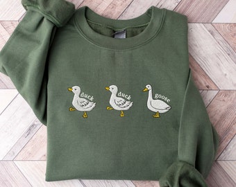 Embroidered Duck, Duck, Goose Sweatshirt: Funny Crewneck