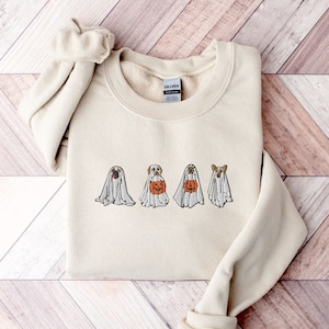 Embroidered Ghost Dog Sweatshirt: Halloween Dog Lover Crewneck